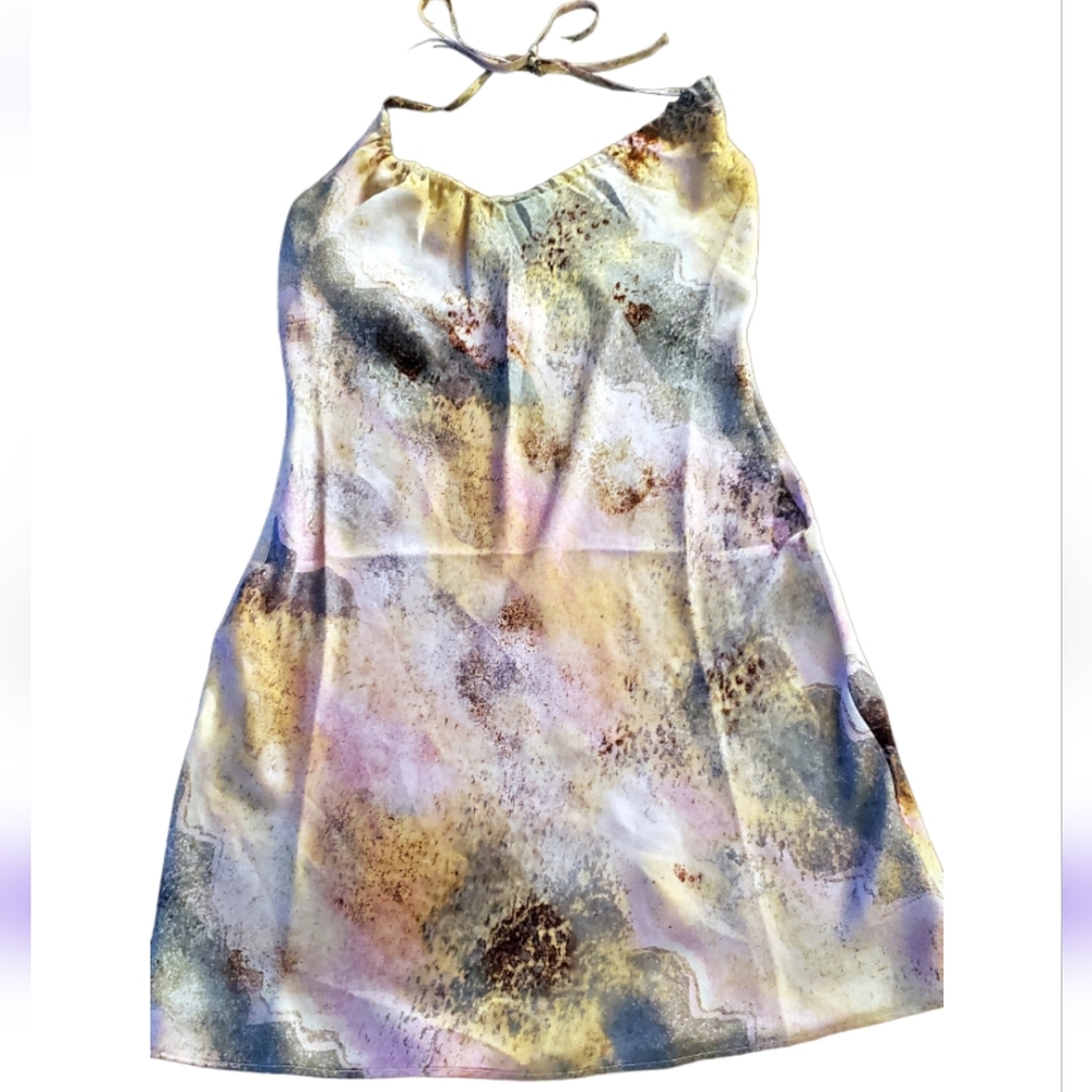 Topshop mini satin multicolor dress with halter tie size 2